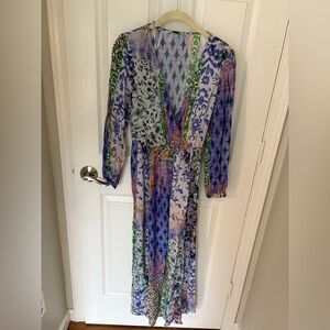 Zara Purple and Green Long Sleeve Dress